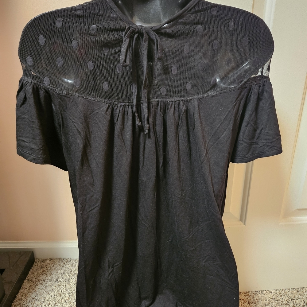New York & Company Black Sheer Polka Dot Top - Picture 8 of 12